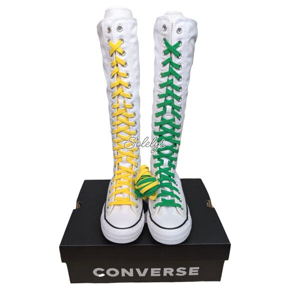 Converse XXHI Knee High Sneaker Boot White Green Yellow Elastic Laces Womens 7 - Picture 2 of 11